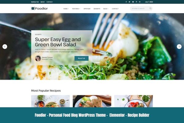 Foodior – Personal Food Blog WordPress Theme Plugin Version:1.0